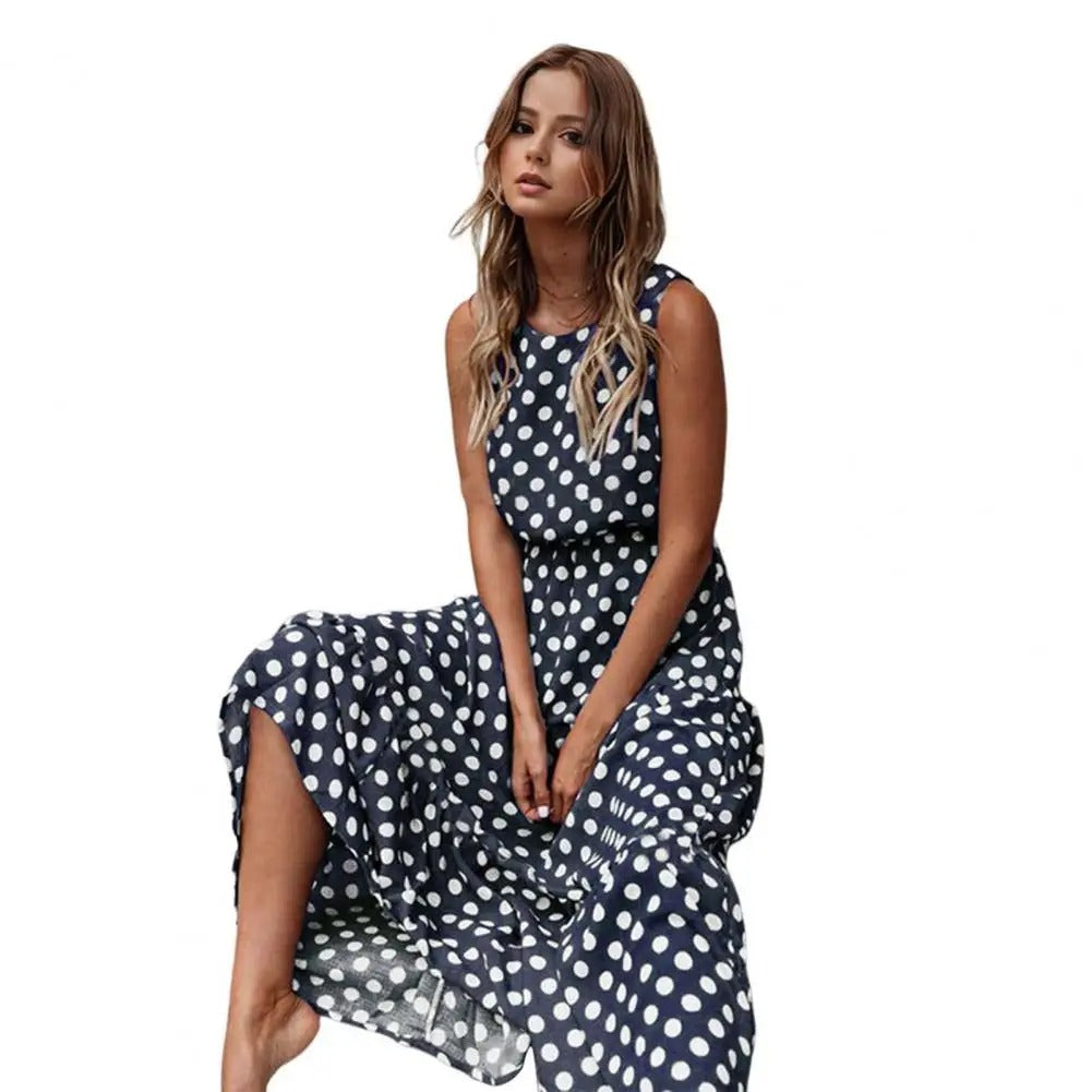 Solea - Boho Midi Kjole med Prikket Mønster