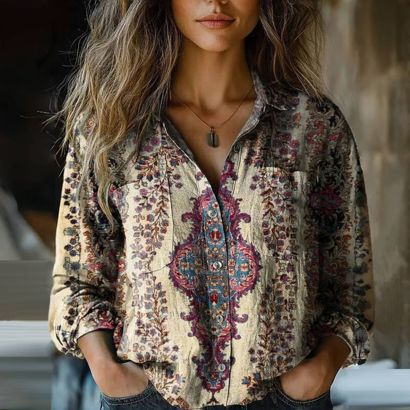 Luna | Vintage-Inspirerad Blus med Blommönster
