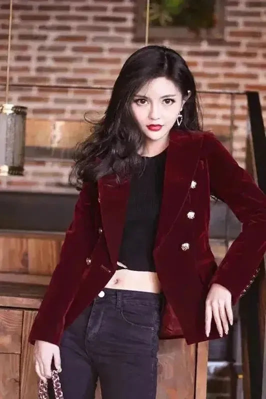 Elegant Blazer i Velour med Glamourøse Detaljer