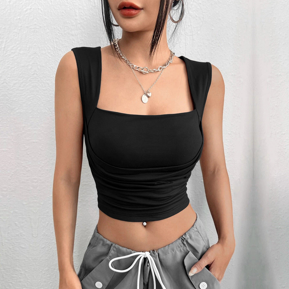 Feminint cropped tanktop med elegant firkantet udskæring