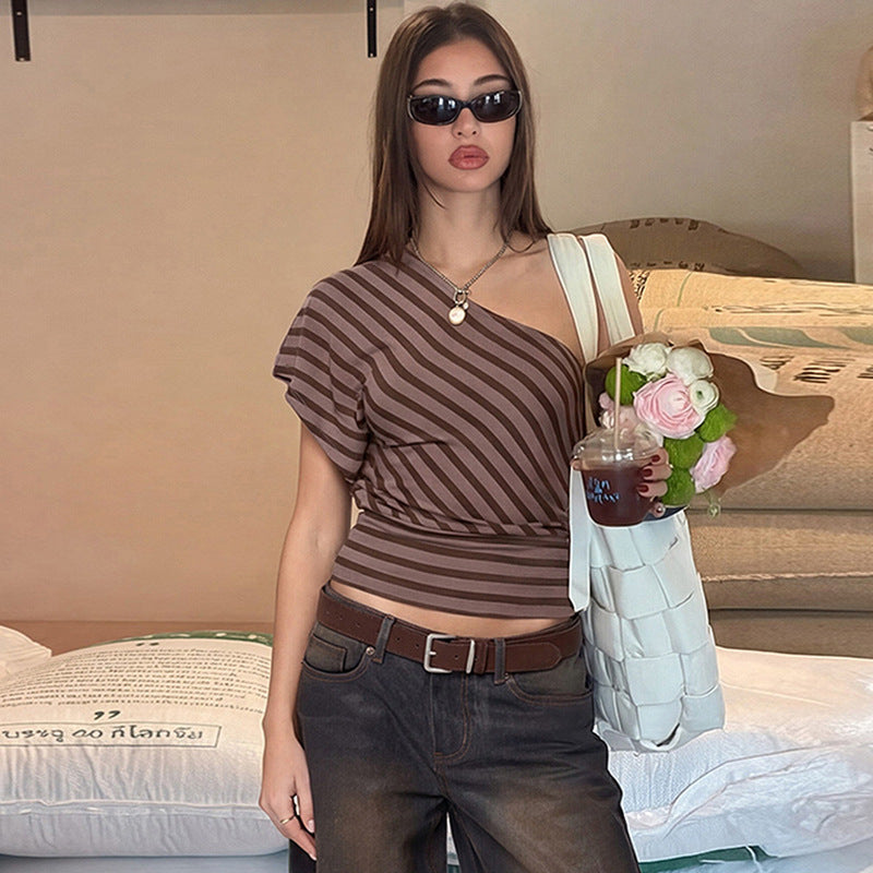 Asymmetrisk Randig Wrap Top för Kvinnor