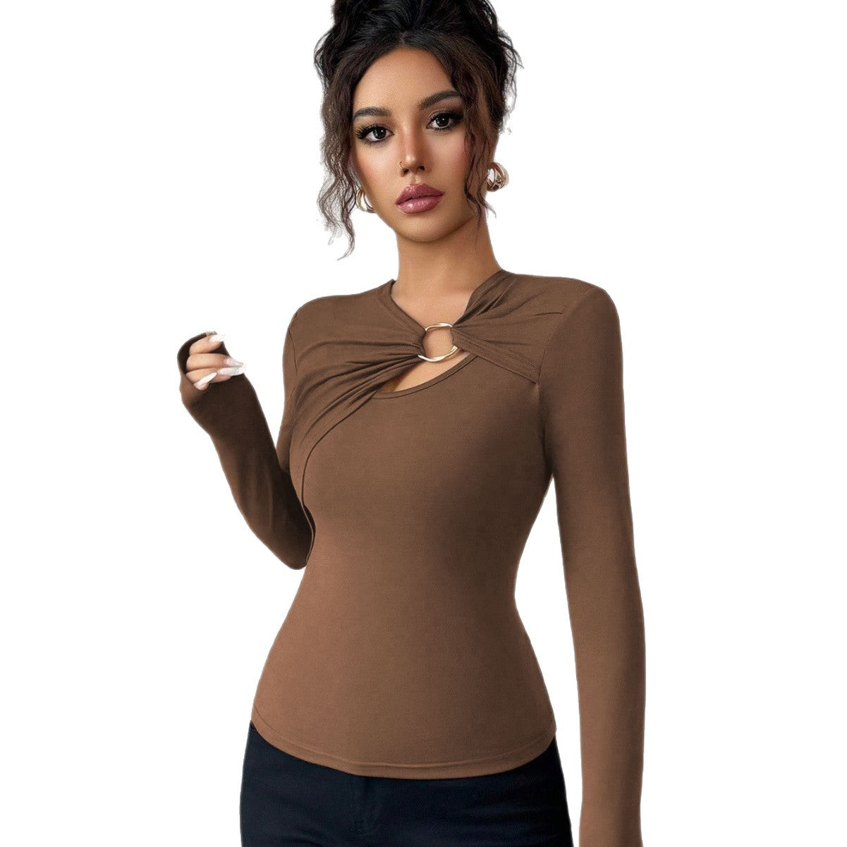 Stilfuld Bodysuit med Unikt Bindingsdesign og Rund Udhulning