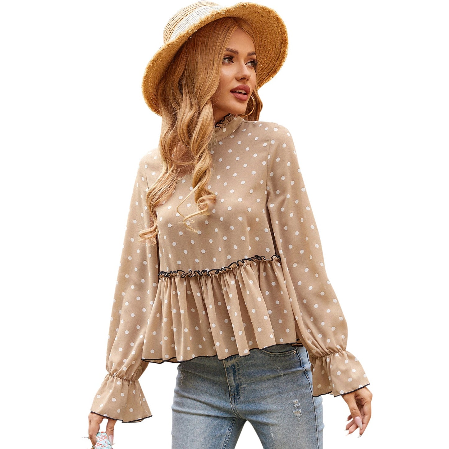 Elegant blus med fall och prickar från ModaLise