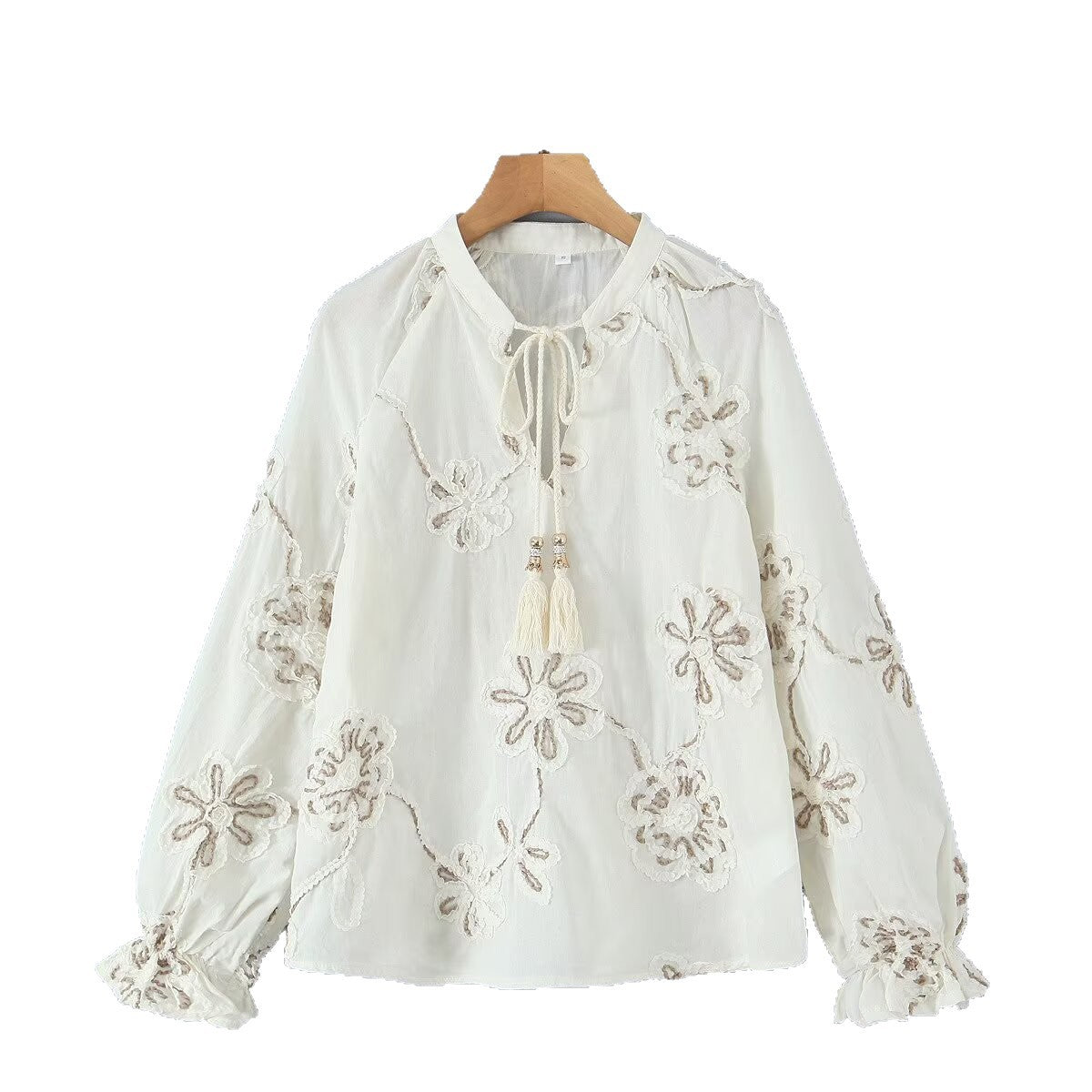 Feminin Blus med Elegant Broderi och Rynkor