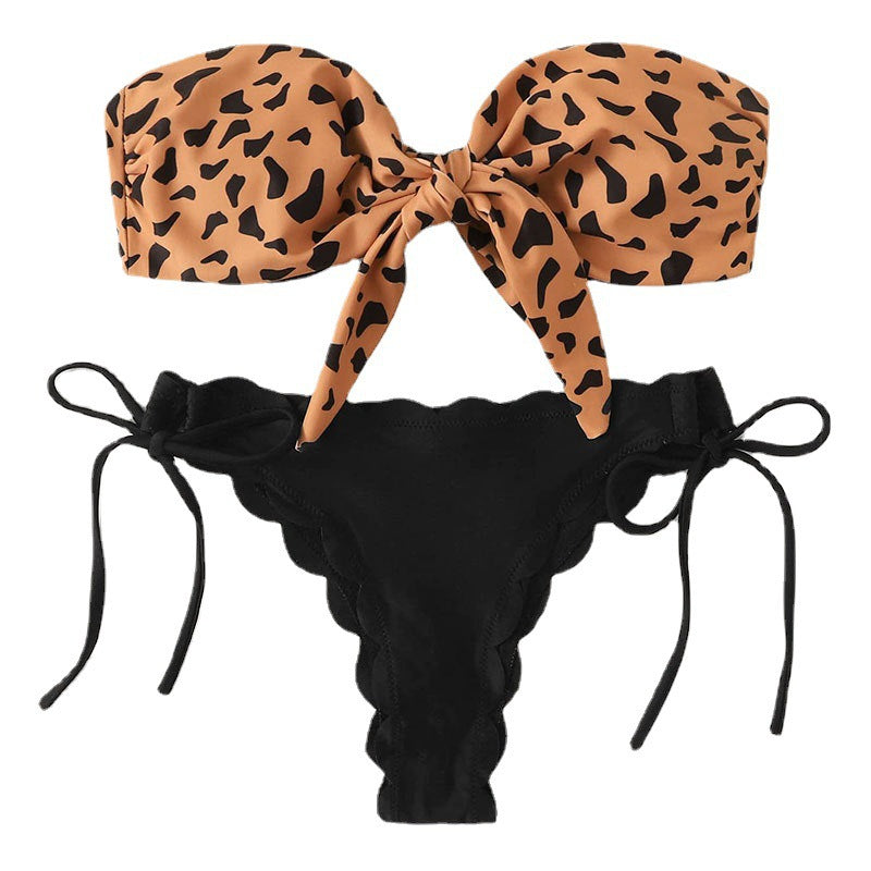 Eleganta Bandeau-Bikini med Stiligt Pantermönster