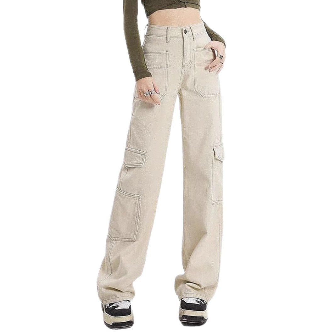 Moderne Cargo-Jeans til Kvinder med Høj Talje og Funktionelle Lommer