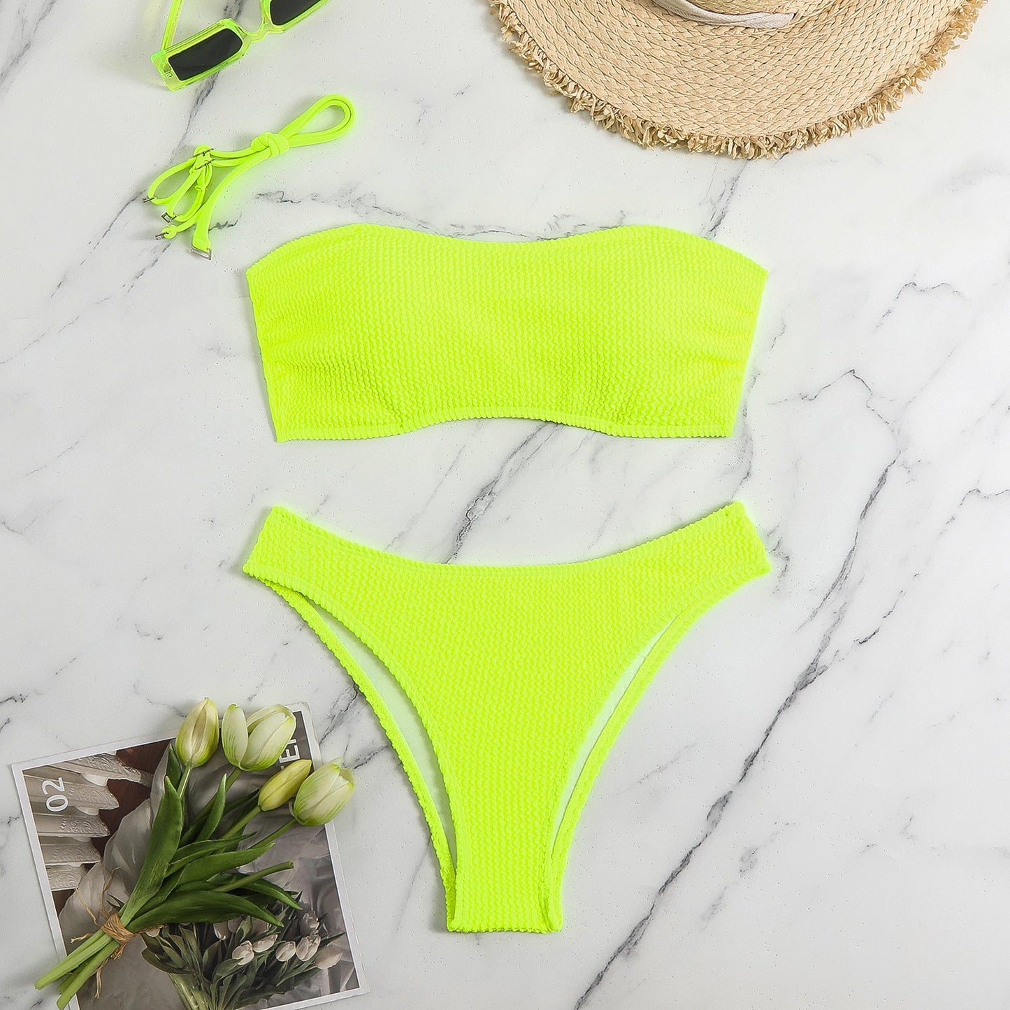 Bandeau-Bikini-set för kvinnor med texturerad topp och klassisk stil
