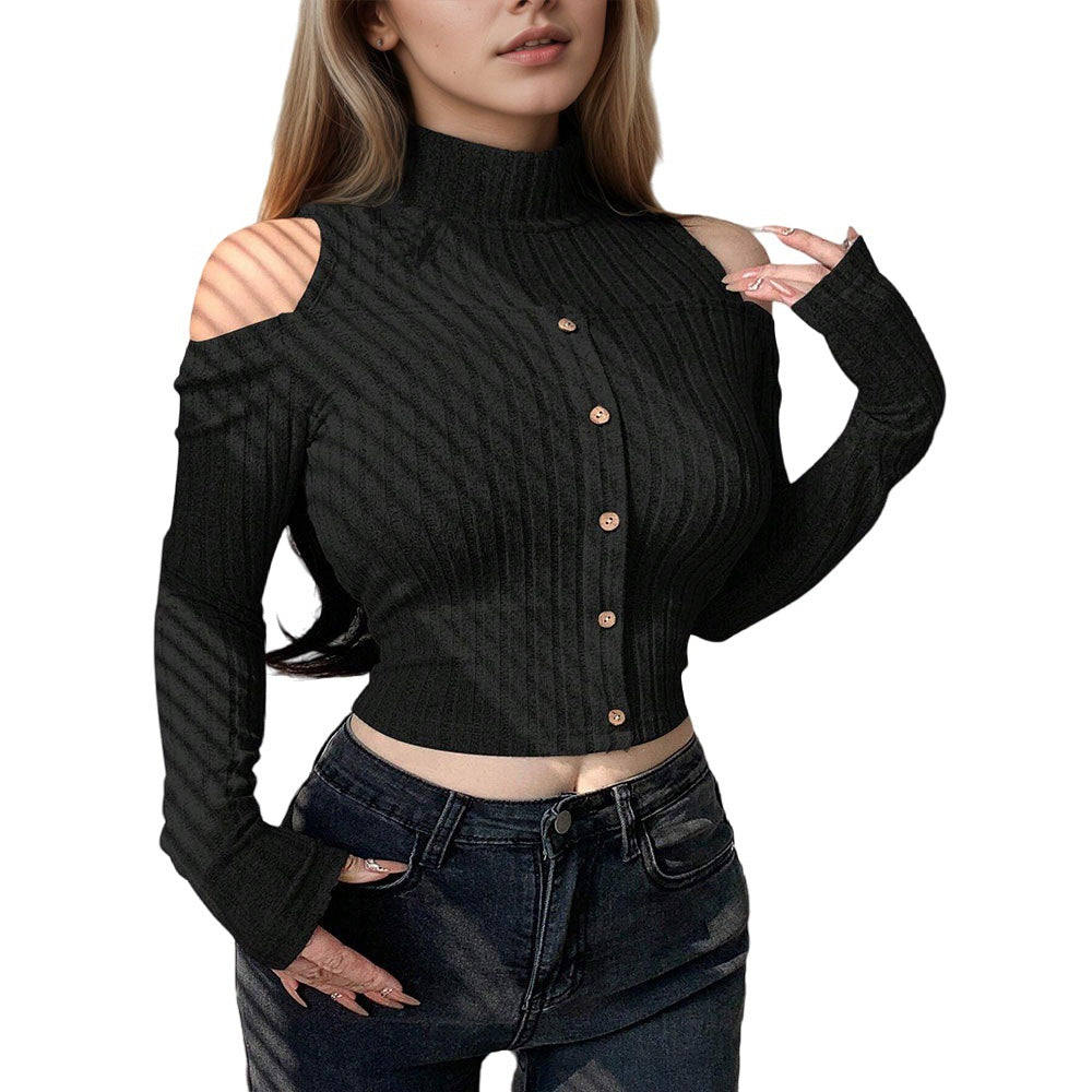 Chic cropped langærmet trøje med off-shoulder detaljer