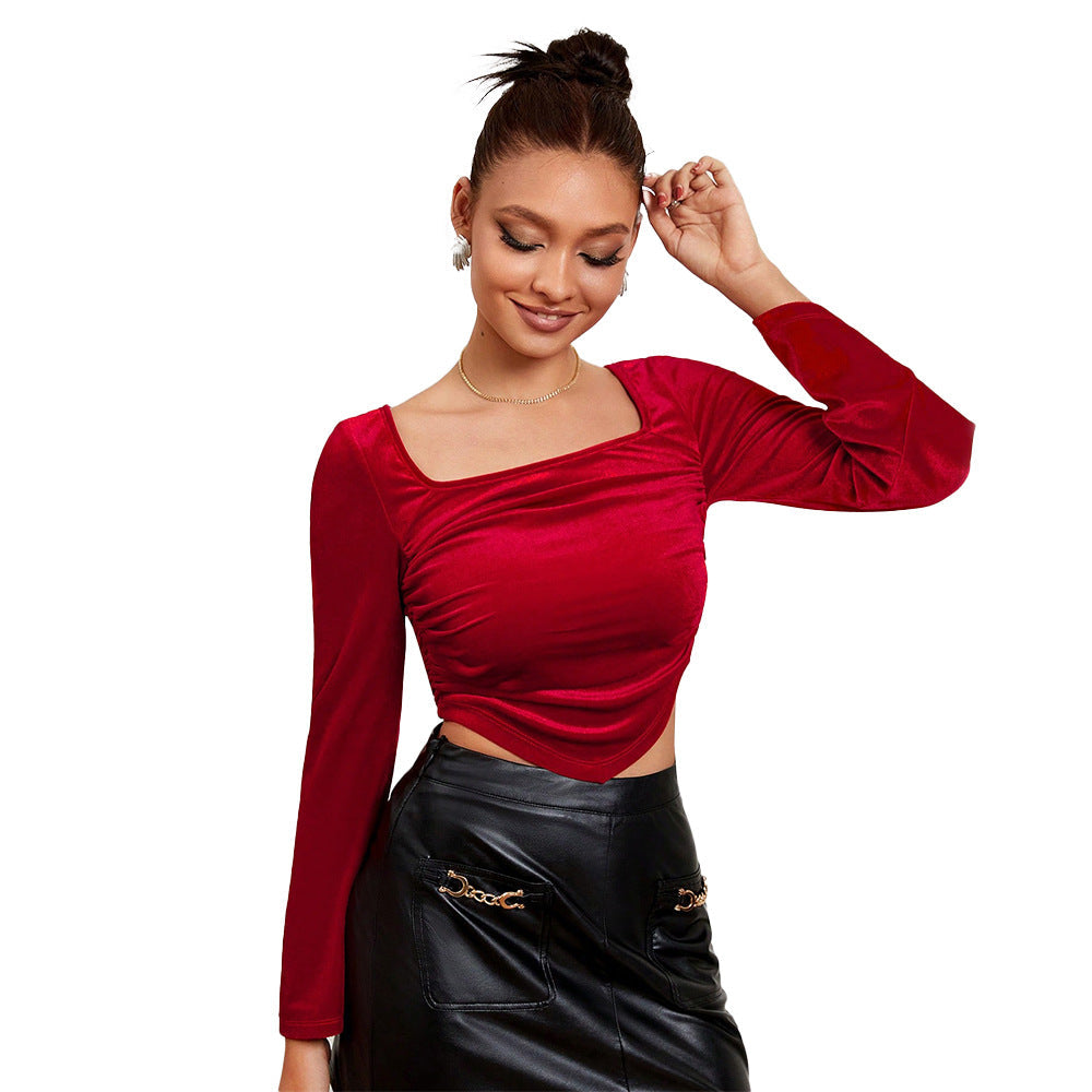 Elegant Crop-Top med Pufærmer og Asymmetrisk Design