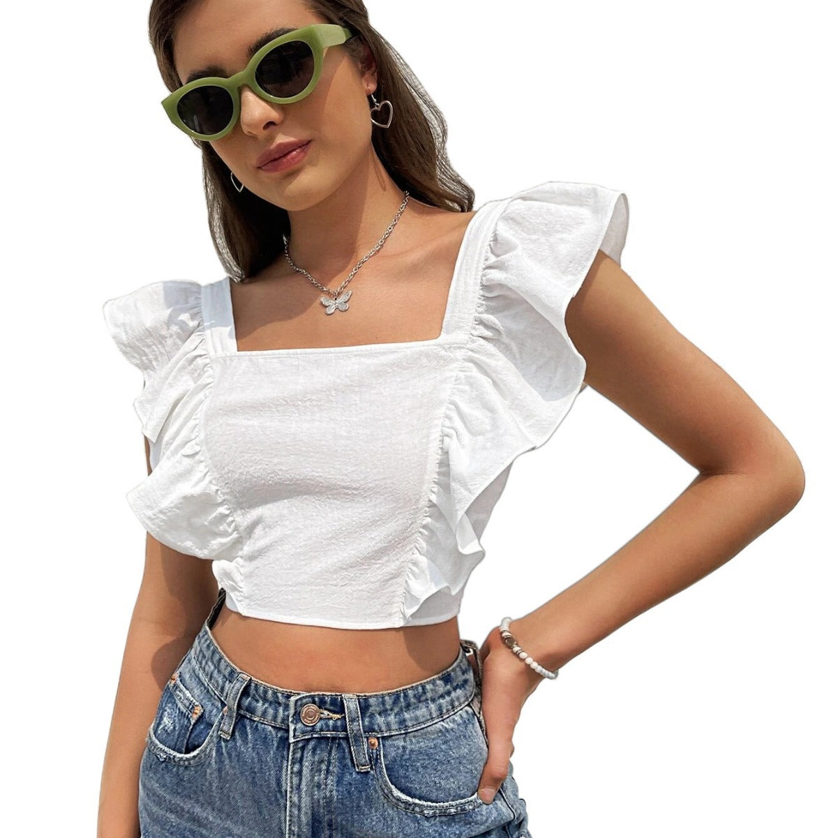 Feminint Cropped Top med Flotte Rynkedetaljer