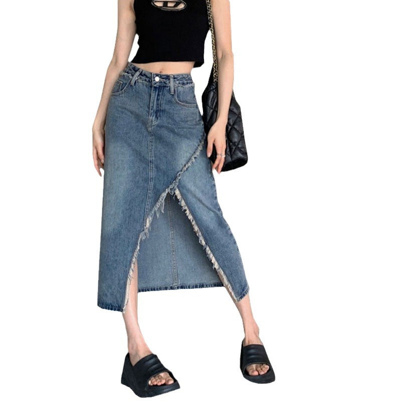 Asymmetrisk Denim Midi-Rock til Modebevidste Kvinder