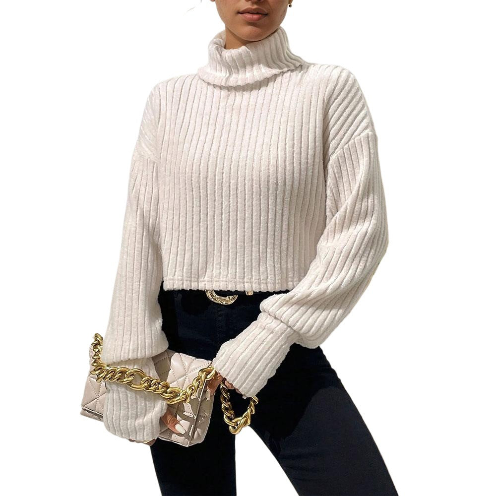 Moderne cropped trøje med høj krave og elegant struktur
