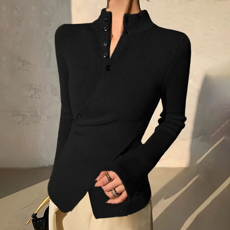 Elegant Strikbluse med Unikke Detaljer