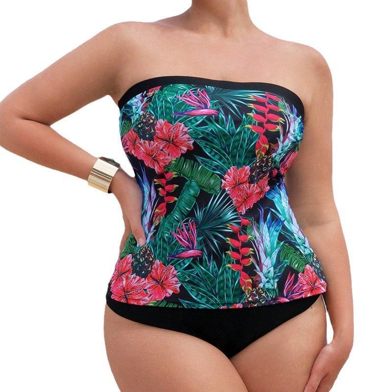 Blommig Bandeau-Bikini med Hög Midja för Den Moderna Kvinnan
