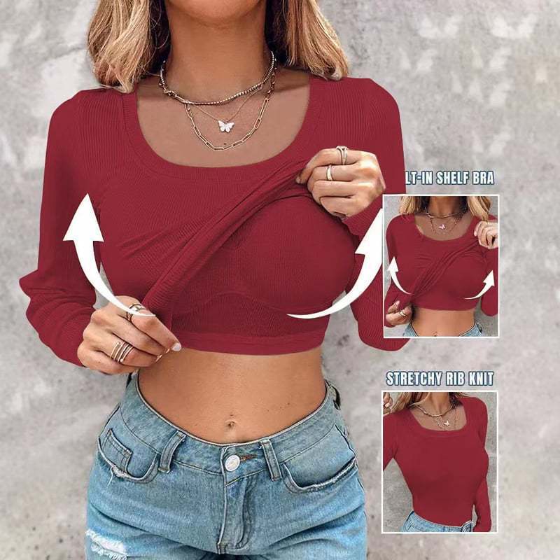 Modern croppad långärmad topp med inbyggd tanktopp