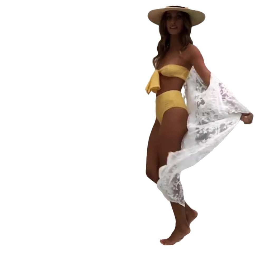Bandeau-bikini för kvinnor med strukturerad textur och bred knutdesign