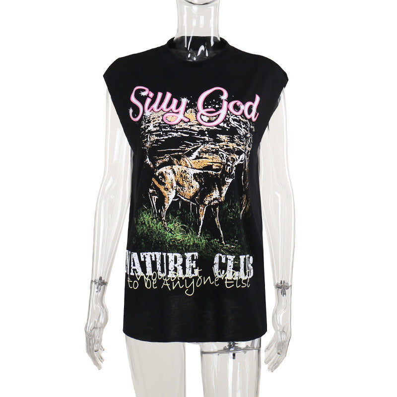 Stilrent ärmlös T-shirt med djärv djurillustration