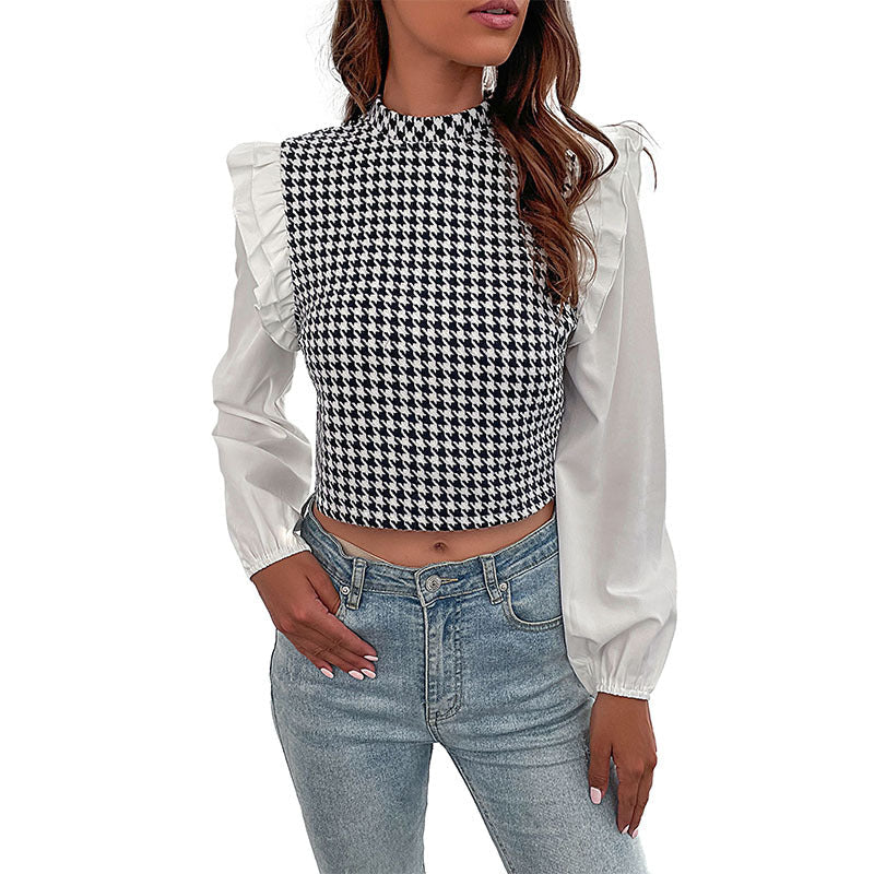 Elegant crop top med mjuka ärmar och tidlöst rutmönster