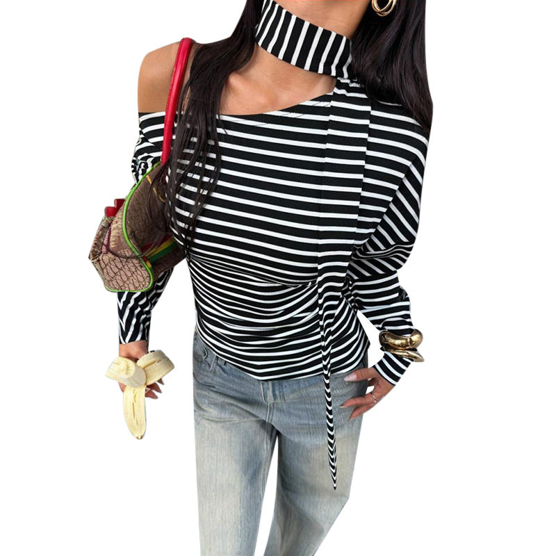 Asymmetrisk blus med axelbar design och stilfull knut