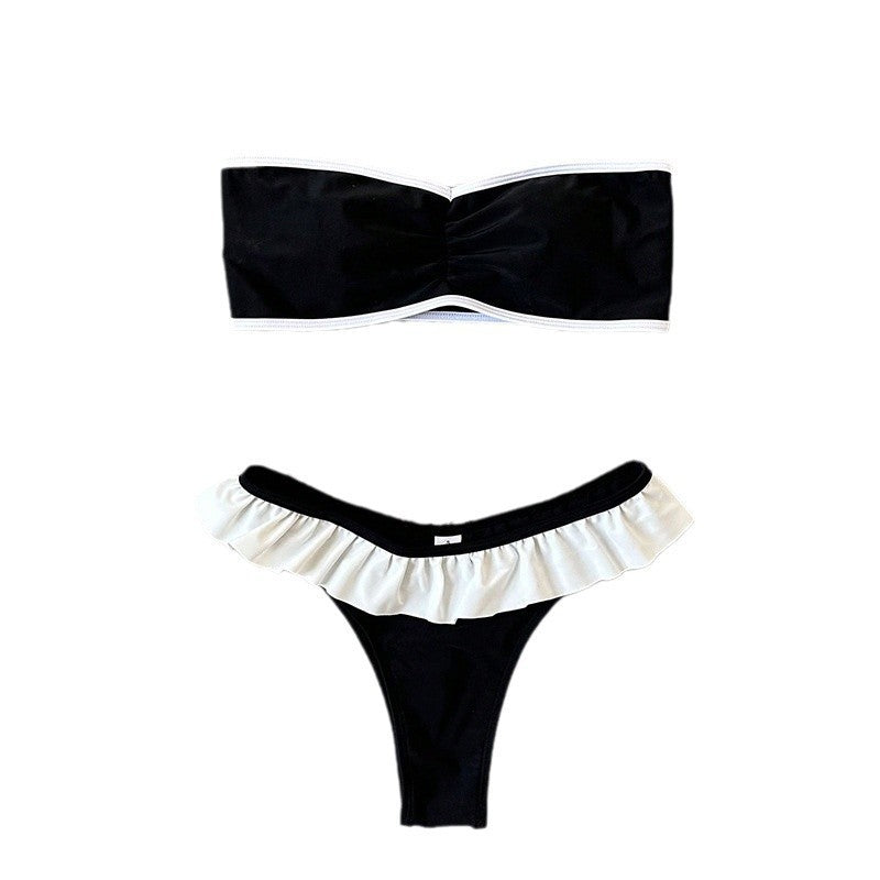 Snygg Bandeau-Bikini med Flödande Volanger