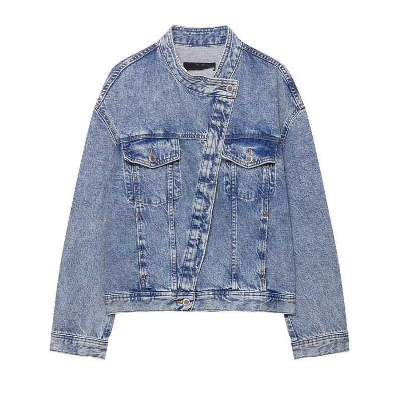 Elegant jeansjacka med asymmetrisk design för den moderna kvinnan