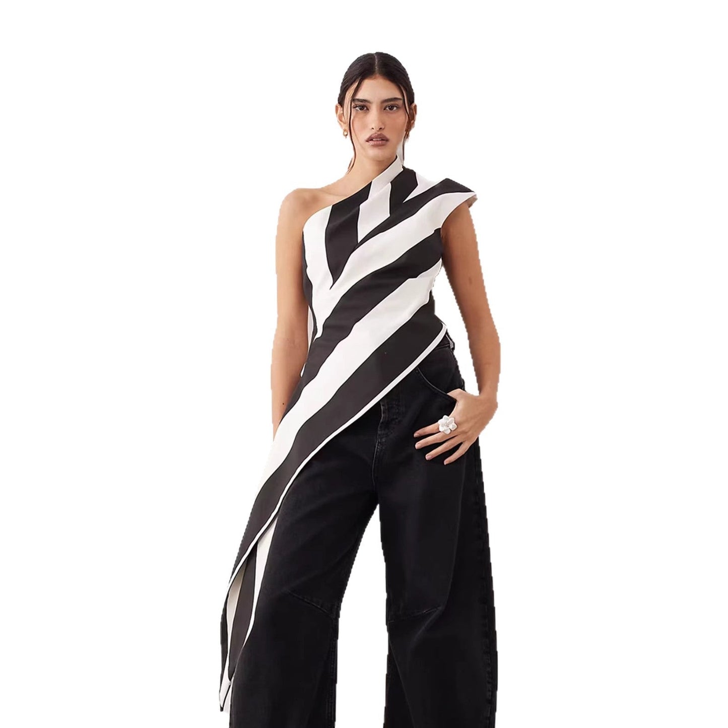 Asymmetrisk Wrap-Topp med Stiliga Ränder