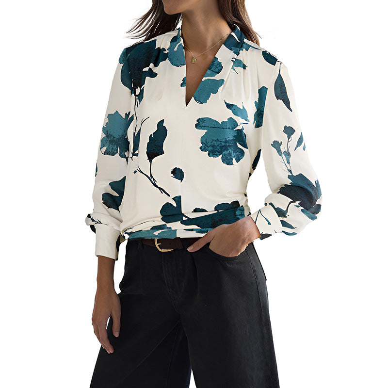 Blomstret Bluse med Moderne Krave til Stilfulde Kvinder