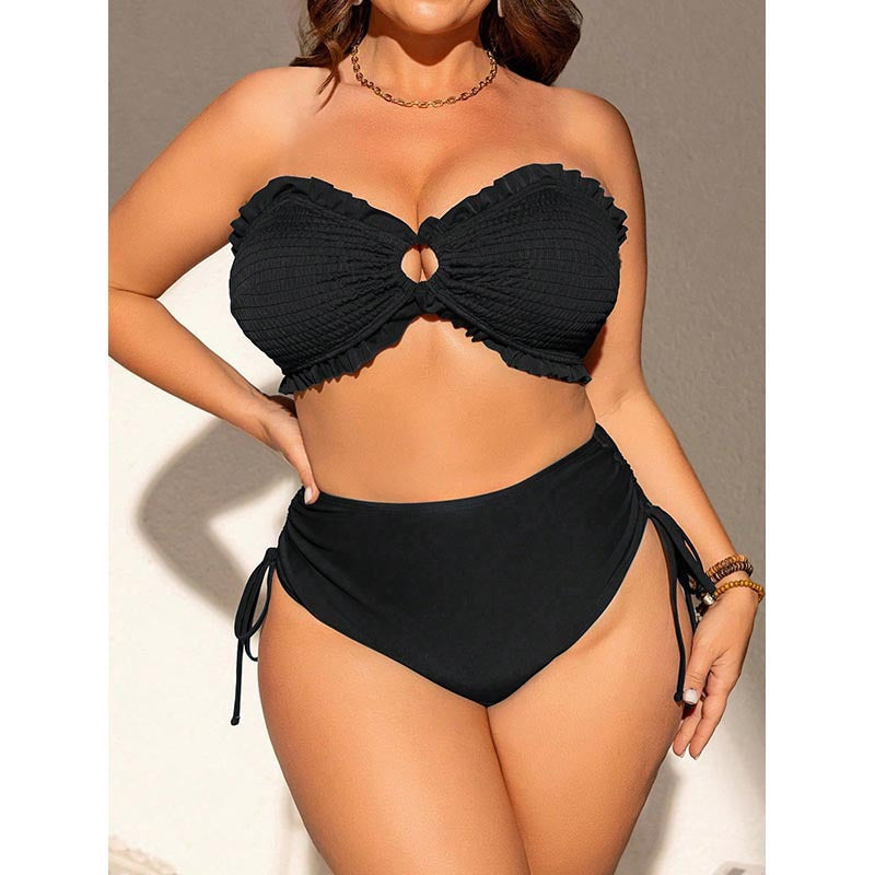 Stilren Bandeau-Bikini med Rynkdetaljer för Kvinna