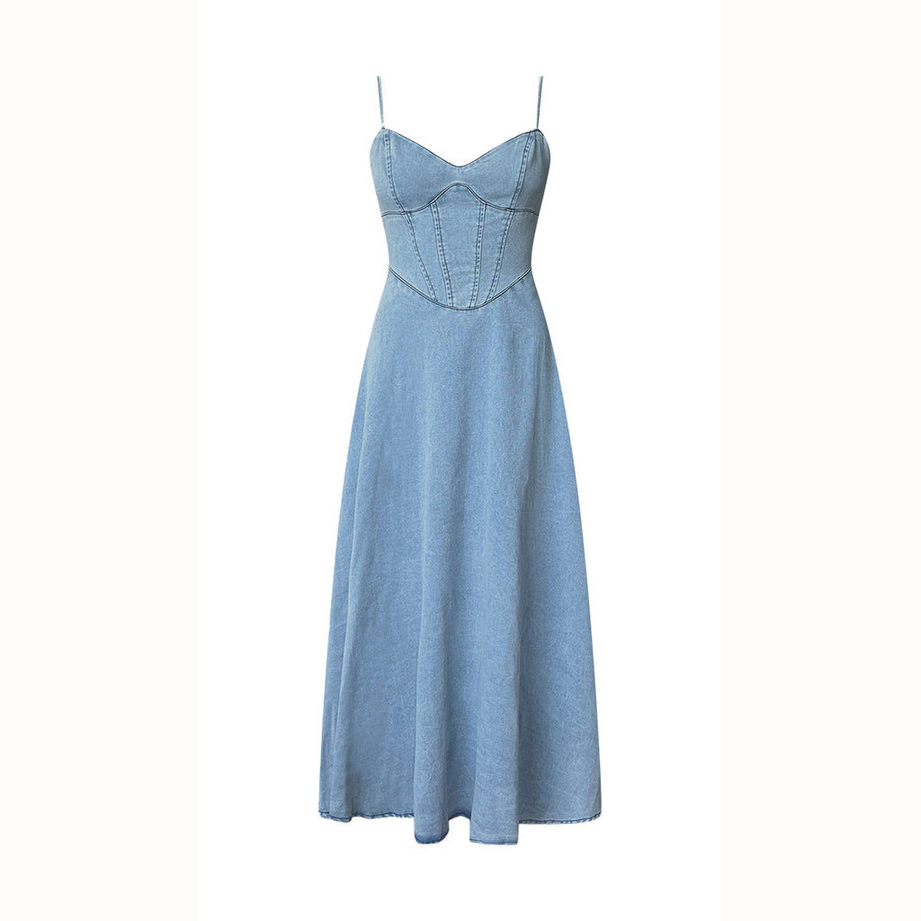 Elegant Maxikjole i Denim til Den Moderne Kvinne