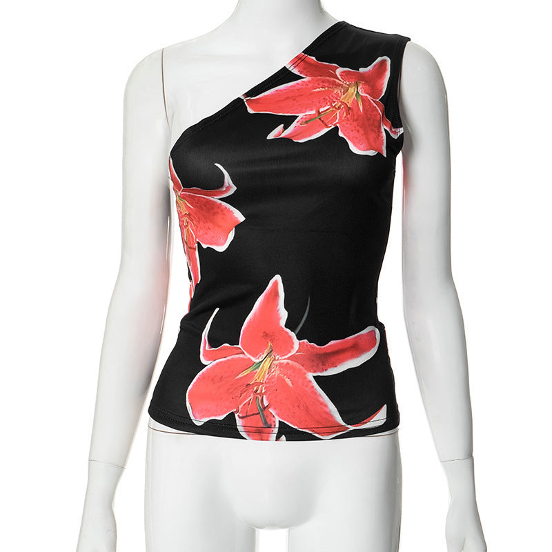 Asymmetrisk Top med Blommönster för Kvinna