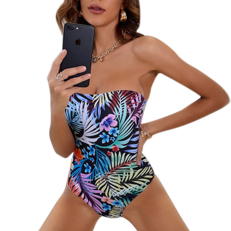 Eleganta Bandeau-Badkläder för Kvinnor med Blommönster