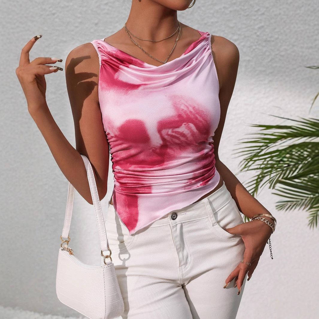Snyggt ärmlöst top med elegant drapering
