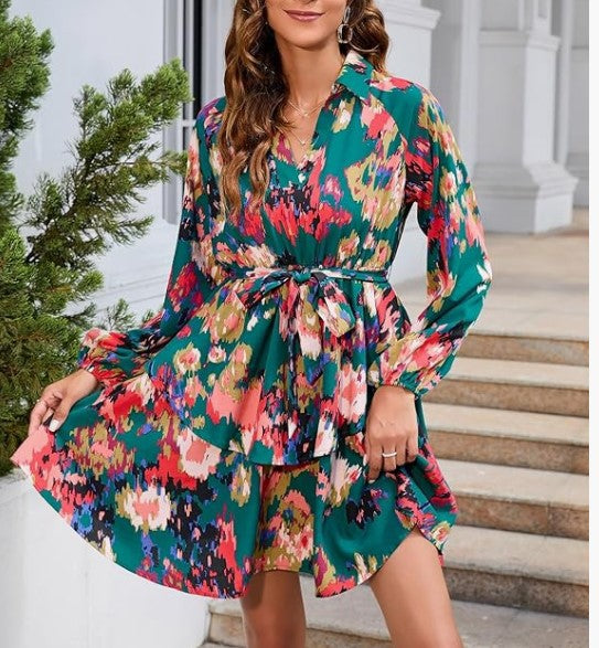 Blomsterprint Kjole med Bindebælte fra StyleVibe