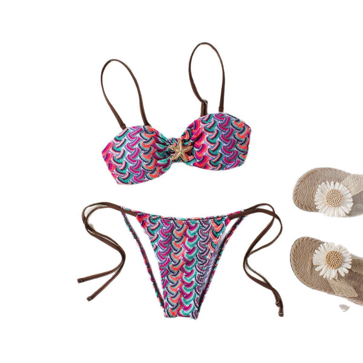 Strålande Bandeau-Bikini med Snyggt Snäckmönster