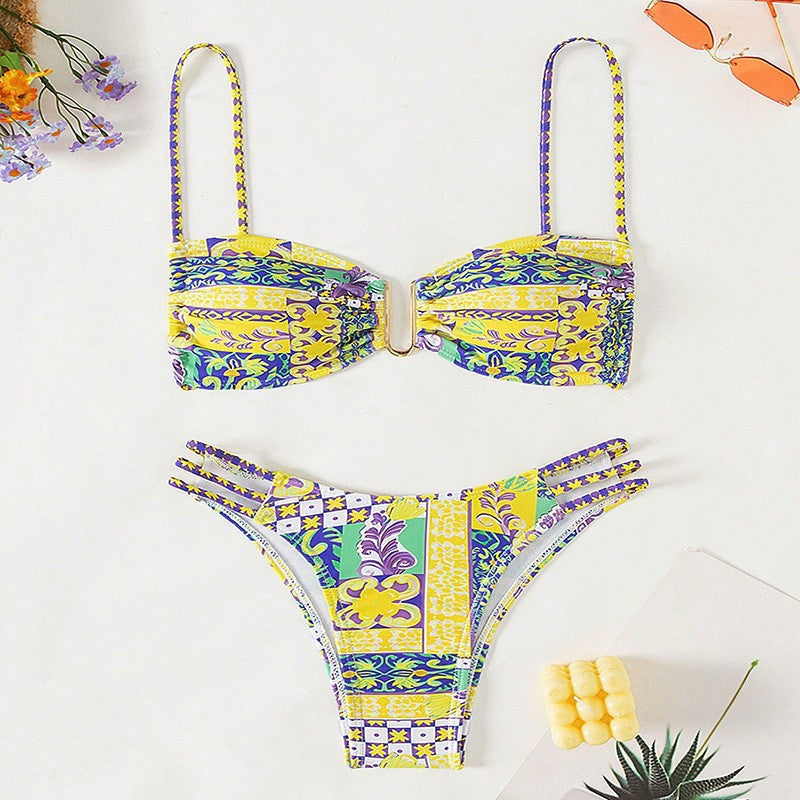 Stilren Bandeau-Bikini med Unikt Mönster