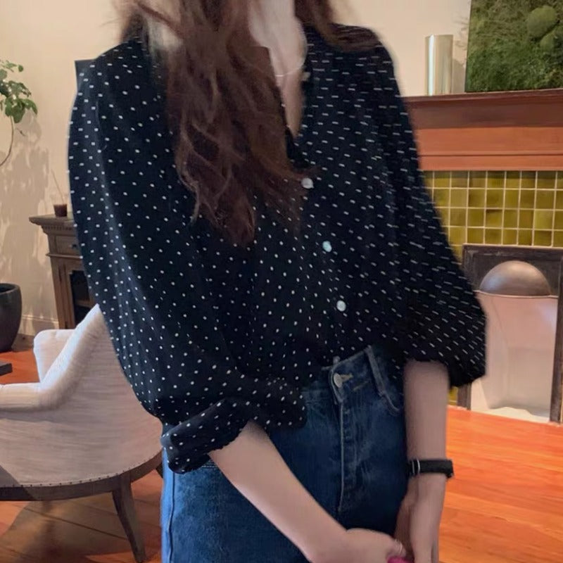 Chic Bluse med Bløde Ærmer og Prikket Mønster