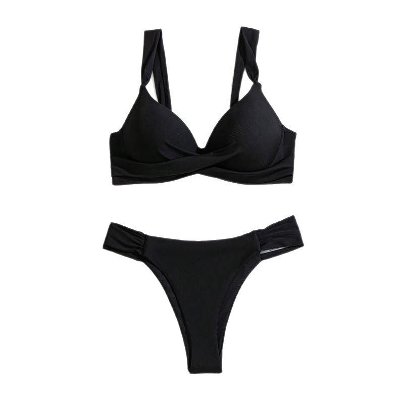Feminint Bikiniset med Elegant Omslagstopp och Högskuren Botten