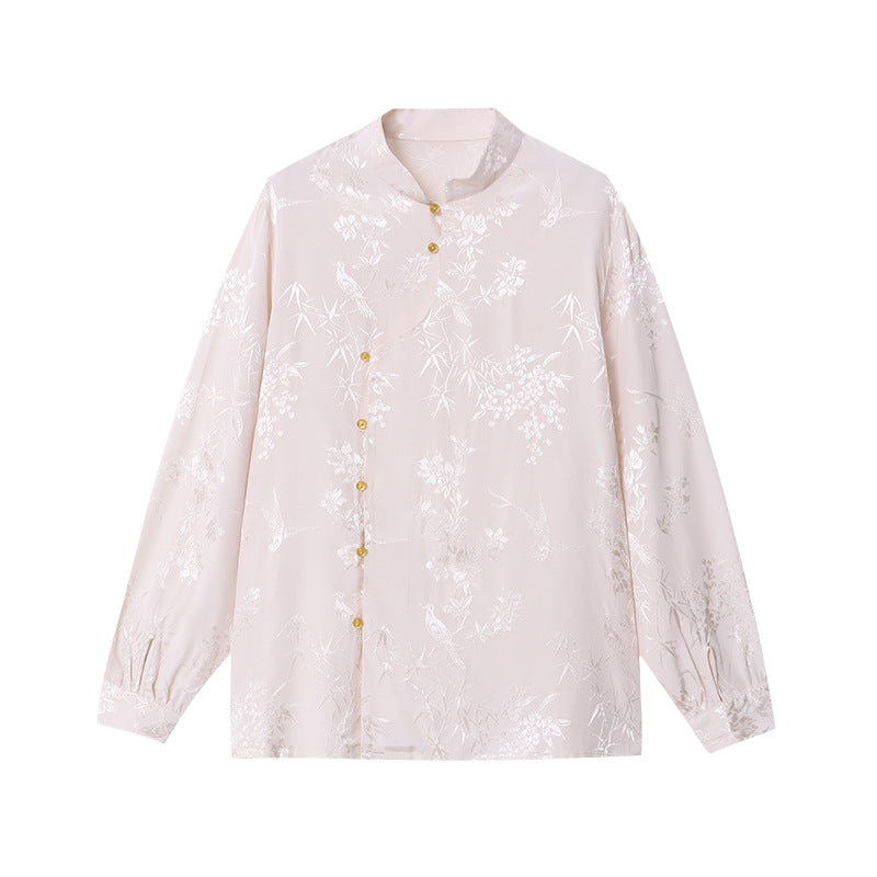 Bluse med Blomstermotiv og Elegante Knapdetaljer