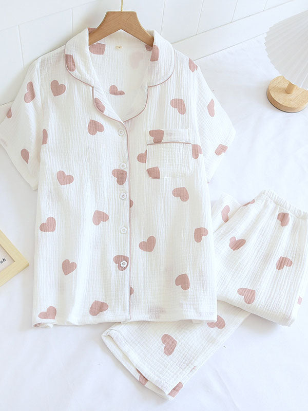 Chérie | Eleganta Pyjamas med Lekfullt Hjärtmotiv