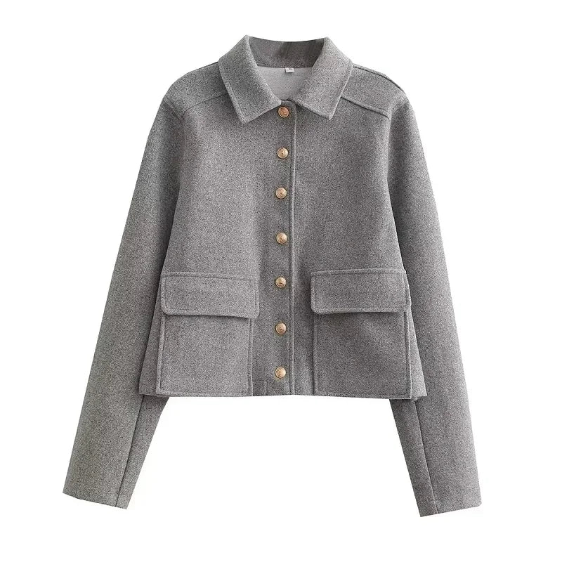 Elegant Korte Jakke med Guldknapper til Det Sofistikerede Look