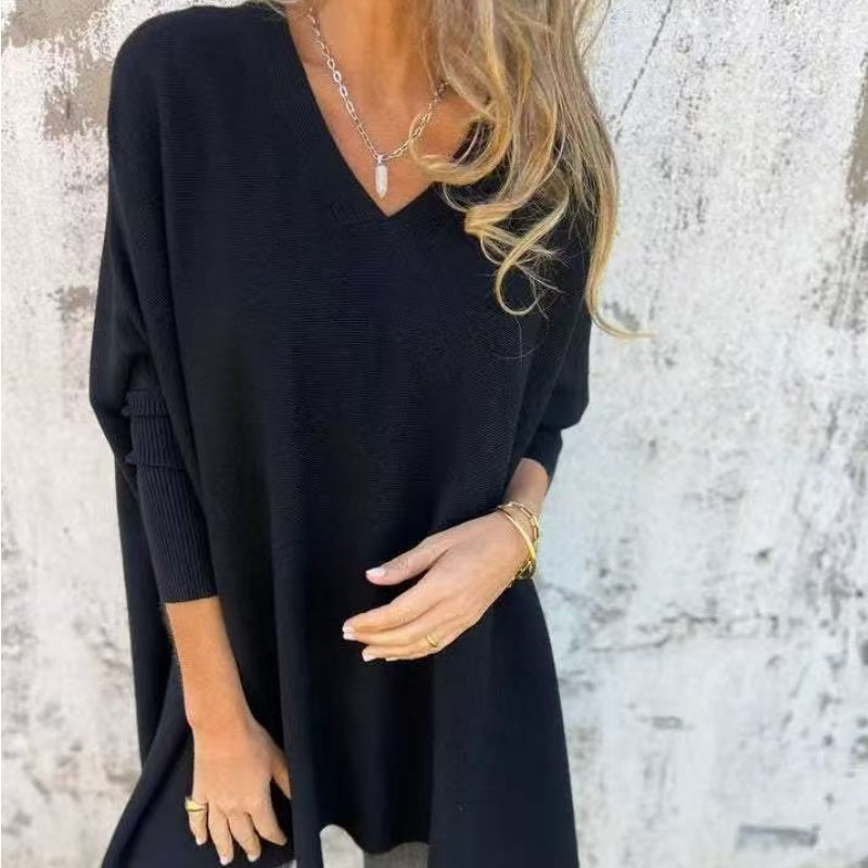 Sanna | Chic Oversize Stickad Topp i Svart