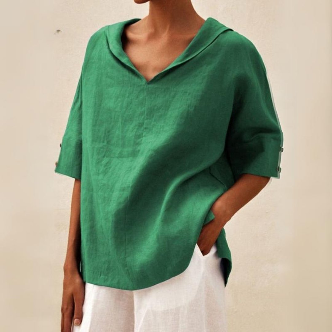 Snyggt Oversized Topp med V-ringning och Krage