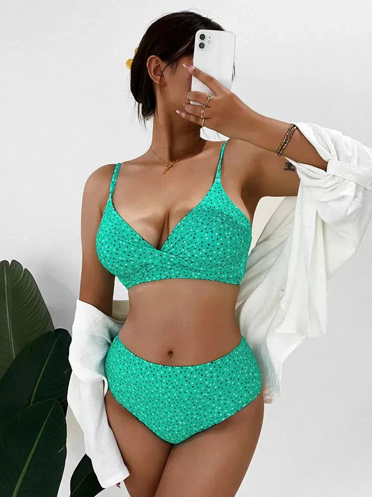 Bikini Set för kvinnor med hög midja - Sommarstrandkläder
