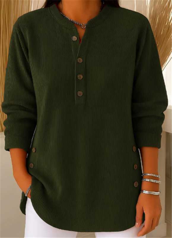 Mira | Stilfullt Ribbade Henley-Långärmad Topp