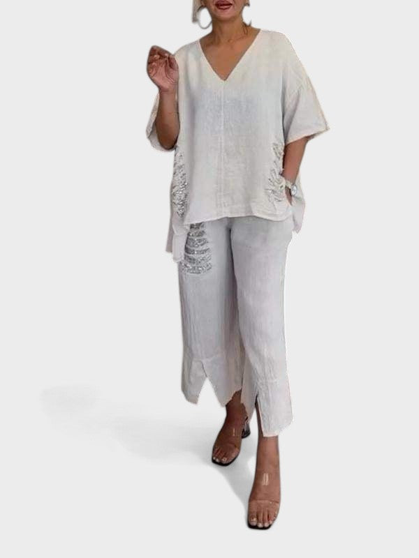 Luftigt Set för Kvinnor | Oversize-Topp & Fransen-Detaljer