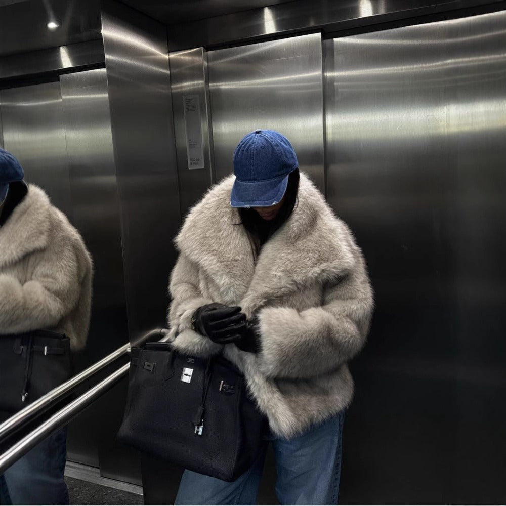 Eksklusiv Kunstpels Vinterfrakke til Damer - Varme & Stil