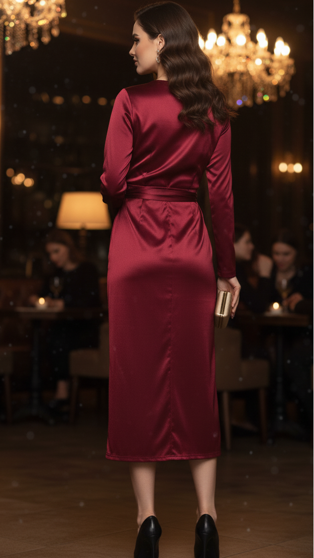 Elysia | Elegant Vår-Wrap Midi-Klänning för Damer