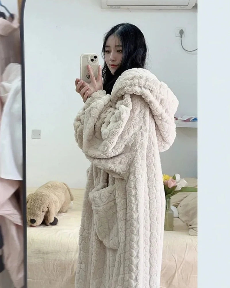 Badekåbe med hætte til kvinder - Varm badekåbe i fuld længde