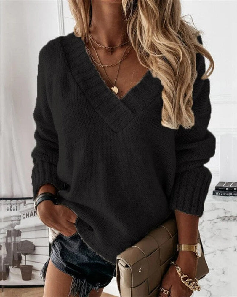 Behagelig striktrøje til kvinder – Overdimensioneret snit med elegant V-udskæring