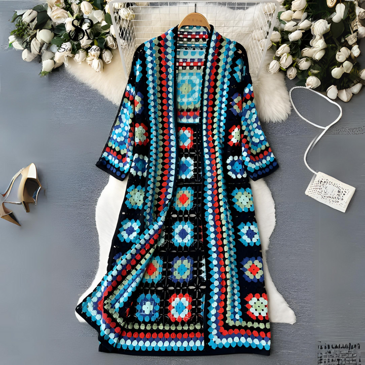 Flerfärgad damkofta – elegant lång cardigan för dam